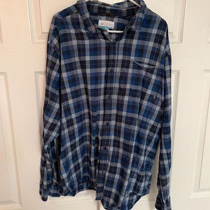 Columbia Sportswear Men's Long Sleeve Flannel Jacket, Blue/Gray/White, XXL